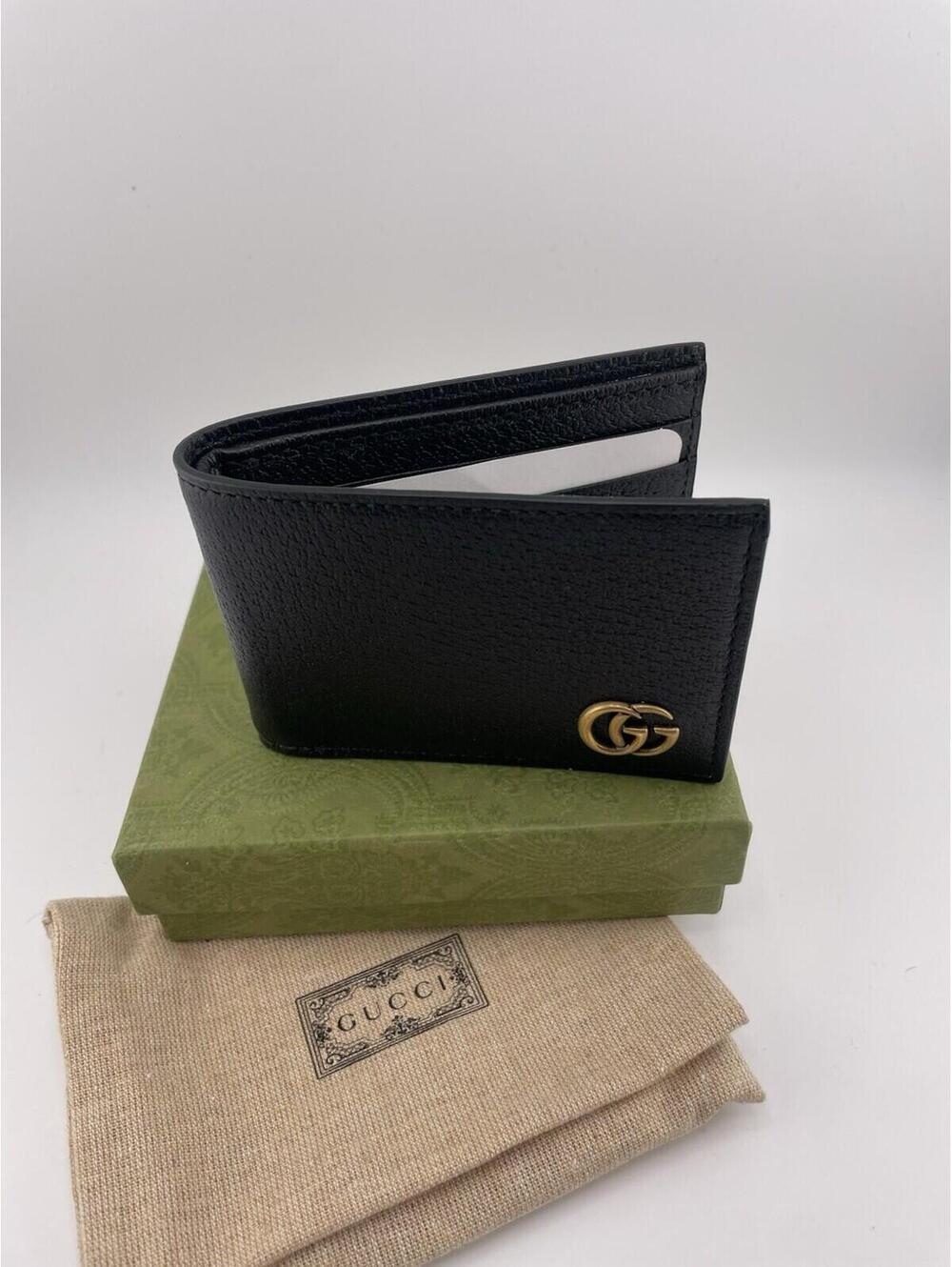 Gucci Men's Black Leather Bifold Wallet With Gold GG Initials Authentic New - Picture 2 of 9